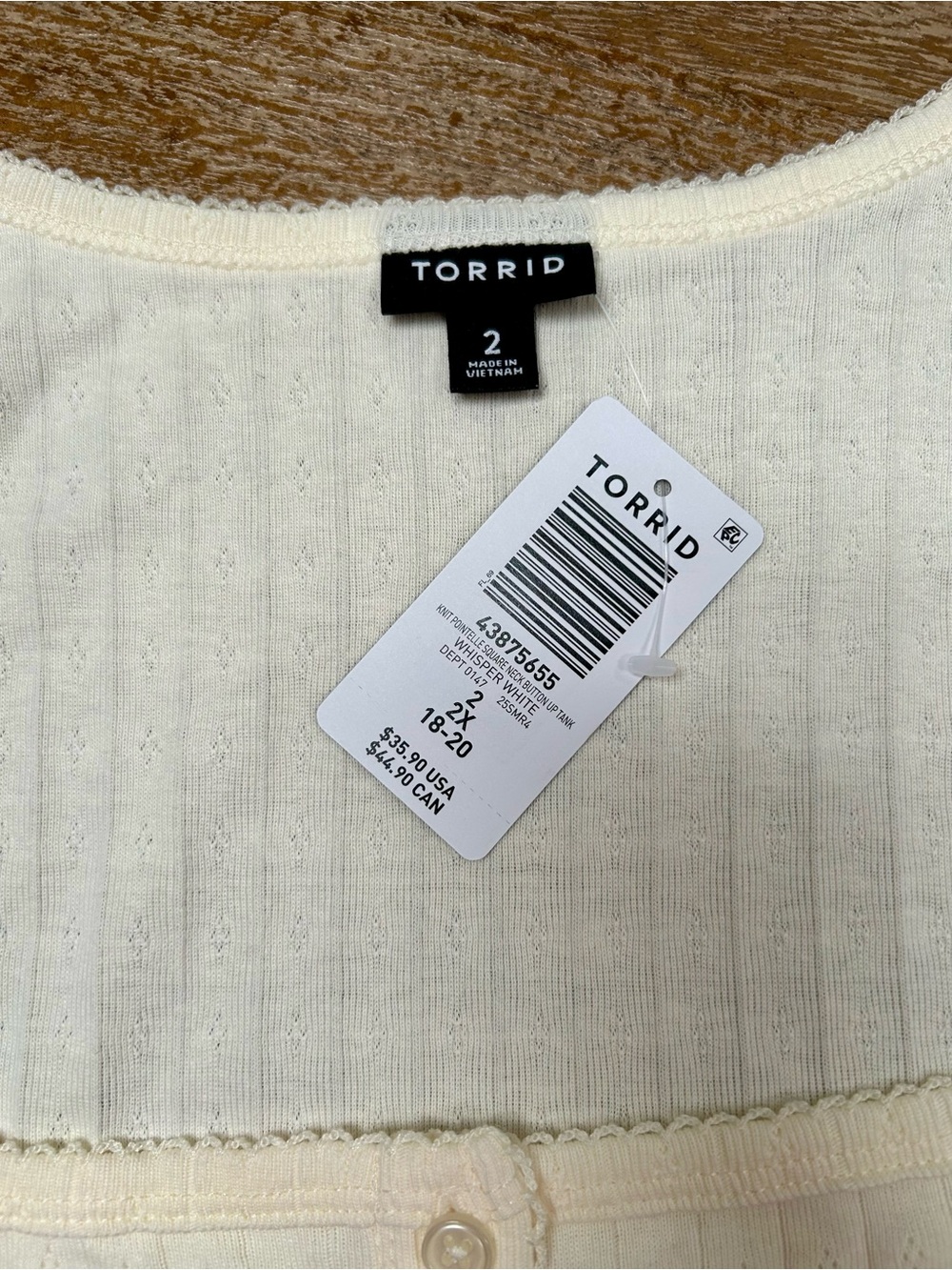 TORRID TANK TOP, SIZE 2X, POINTELLE CREAM, BUTTON FRONT, SQUARE NECK, NWT - Picture 6 of 10